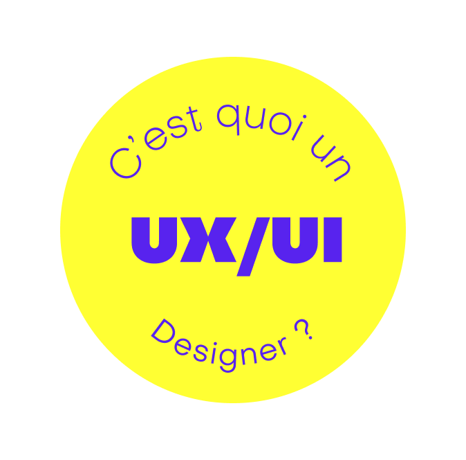 Sticker géométrique avec C'est quoi un UX-UI designer ?, écrit au centre